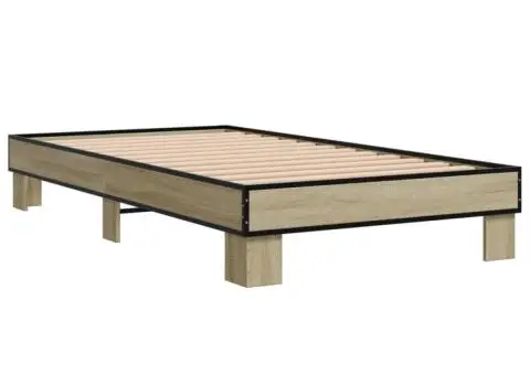Cadru de pat, stejar sonoma, 90x200 cm, lemn prelucrat și metal - 3/5