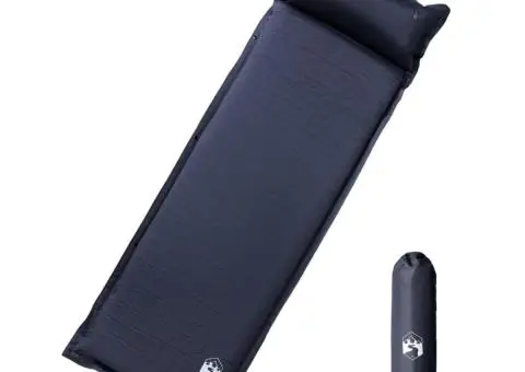 Saltea de camping auto-gonflabilă, cu pernă, 1 persoană, gri - 1/5