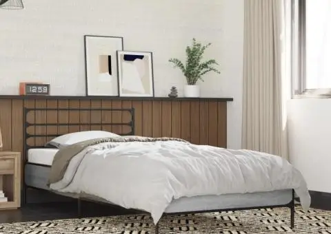 Cadru de pat, gri sonoma, 90x190 cm, lemn prelucrat și metal - 1/5