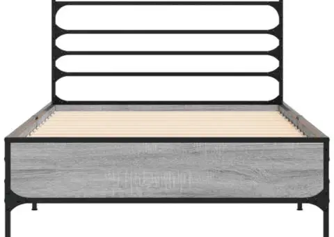 Cadru de pat, gri sonoma, 90x190 cm, lemn prelucrat și metal - 4/5
