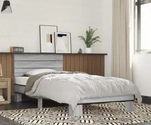 vidaXL Cadru de pat, gri sonoma, 100x200 cm, lemn prelucrat și metal