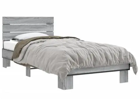 Cadru de pat, gri sonoma, 100x200 cm, lemn prelucrat și metal - 2/5