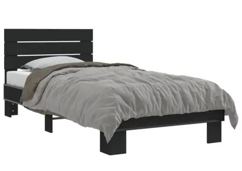 Cadru de pat, negru, 100x200 cm, lemn prelucrat și metal - 2/5