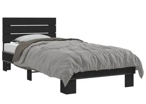 Cadru de pat, negru, 90x200 cm, lemn prelucrat și metal - 2/5