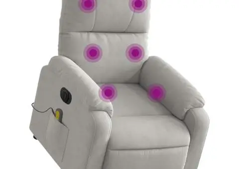 Fotoliu de masaj rabatabil electric cu ridicare gri, microfibră - 3/5