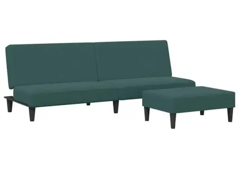 Canapea extensibilă cu taburet, 2 locuri, verde închis, catifea - 2/5