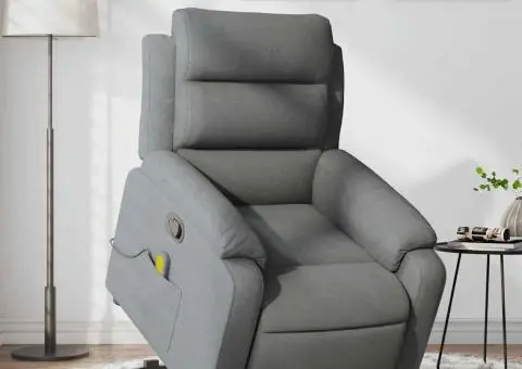 Fotoliu de masaj rabatabil cu ridicare, gri închis, textil - 1/5