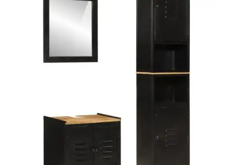 Set mobilier de baie, 3 piese, fier și lemn masiv de mango - 1/5