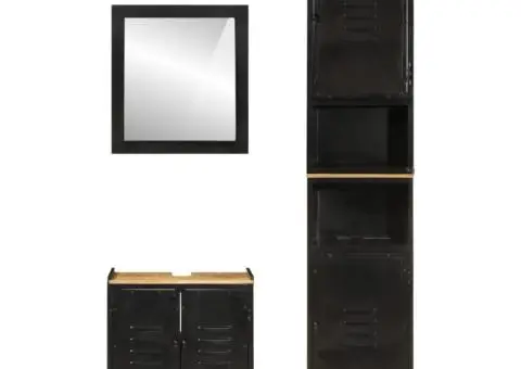 Set mobilier de baie, 3 piese, fier și lemn masiv de mango - 3/5