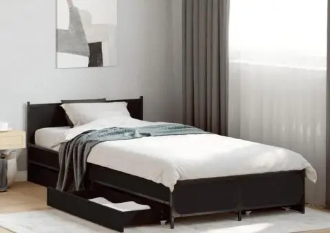 Cadru de pat cu sertare, negru, 100x200 cm, lemn prelucrat - 1/5