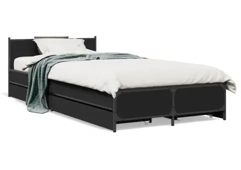 Cadru de pat cu sertare, negru, 100x200 cm, lemn prelucrat - 2/5