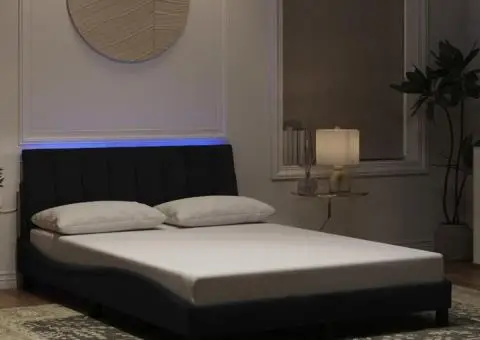 Cadru de pat cu lumini LED, negru, 140x190 cm, catifea - 1/5