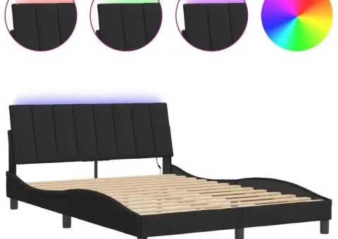 Cadru de pat cu lumini LED, negru, 140x190 cm, catifea - 2/5