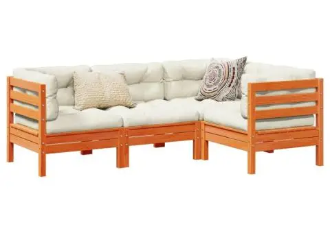 Set canapele grădină cu perne, 4 piese, maro ceruit, lemn pin - 1/5