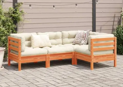 Set canapele grădină cu perne, 4 piese, maro ceruit, lemn pin - 3/5