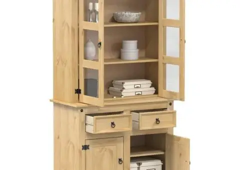 Vitrină din sticlă „Corona” 100x48,5x179 cm, lemn masiv de pin - 1/5