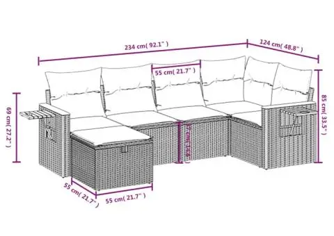 Set canapele de grădină cu perne, 6 piese, gri, poliratan - 4/4