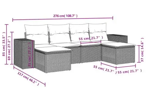 Set canapele de grădină cu perne, 6 piese, gri, poliratan - 3/3
