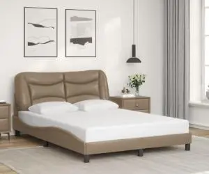 vidaXL Cadru de pat cu tăblie, cappuccino, 140x190 cm, piele ecologică
