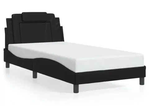 Cadru de pat cu tăblie, negru, 100x200 cm, piele ecologică - 2/5