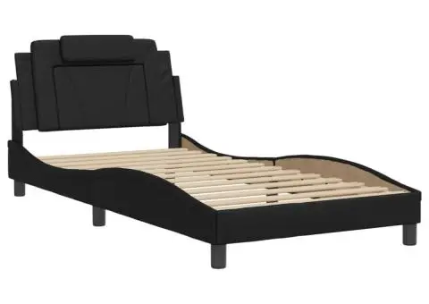 Cadru de pat cu tăblie, negru, 100x200 cm, piele ecologică - 3/5