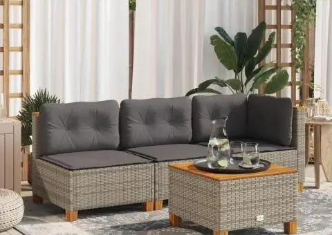 Canapea de grădină fără cotiere, cu perne, gri, poliratan - 1/5