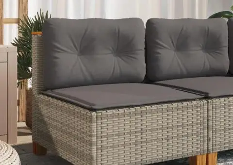 Canapea de grădină fără cotiere, cu perne, gri, poliratan - 3/5