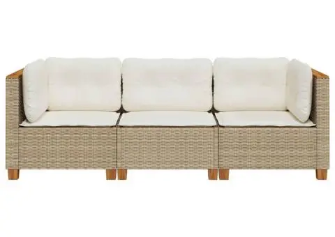 Canapea de grădină cu perne, 3 locuri, bej, poliratan - 4/5