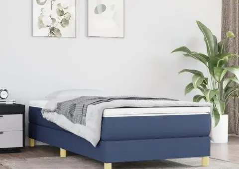 Cadru pat fără saltea țesătură albastră 90x200 cm - 1/5
