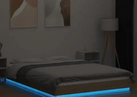 Cadru de pat cu LED stejar sonoma 120x190 cm lemn prelucrat - 4/5