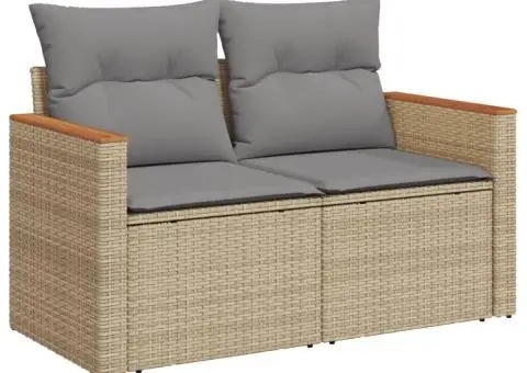 Set canapele de grădină, 10 piese, cu perne, bej, poliratan - 4/5