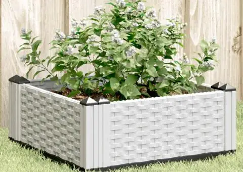 Jardinieră de grădină cu țăruși, alb, 42,5x42,5x28,5 cm, PP - 1/5