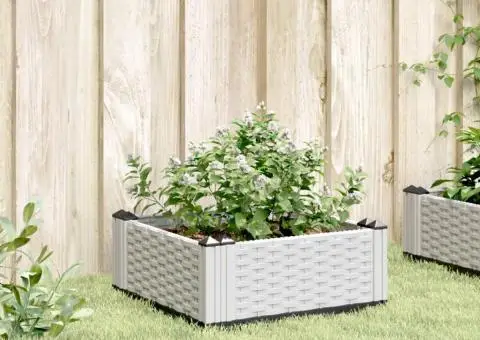 Jardinieră de grădină cu țăruși, alb, 42,5x42,5x28,5 cm, PP - 3/5