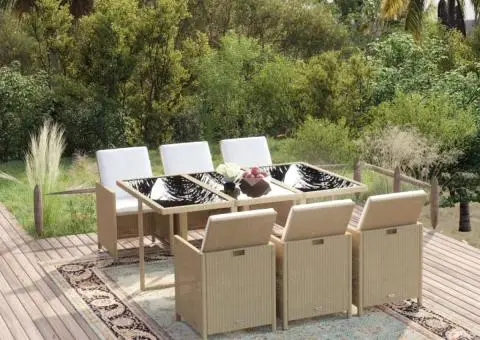 Set mobilier pentru grădină cu perne, 7 piese, bej, poliratan - 1/5