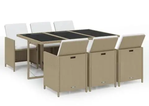 Set mobilier pentru grădină cu perne, 7 piese, bej, poliratan - 2/5