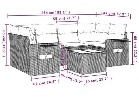 Set canapele de grădină, 7 piese, cu perne, bej, poliratan - 3/3