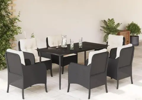 Set mobilier de grădină cu perne, 7 piese, negru, poliratan - 1/5