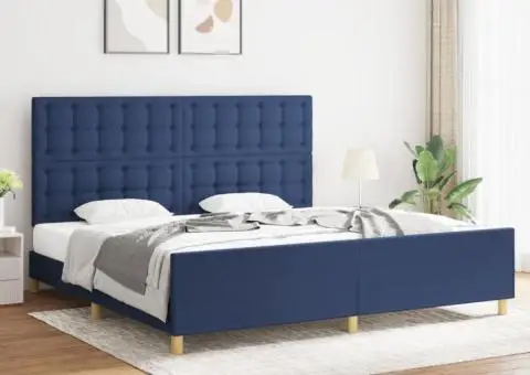 Cadru de pat fără saltea, albastru, 200x200 cm, textil - 1/5