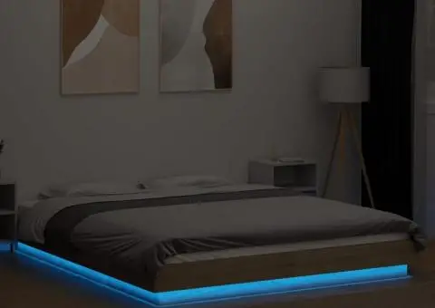 Cadru de pat cu LED stejar sonoma 150x200 cm lemn prelucrat - 4/5