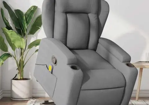 Fotoliu de masaj rabatabil cu ridicare, gri deschis, textil - 1/5