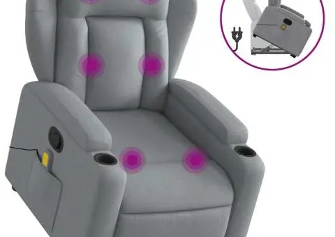 Fotoliu de masaj rabatabil cu ridicare, gri deschis, textil - 2/5