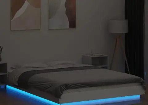 Cadru de pat cu lumini LED, alb, 140x200 cm, lemn prelucrat - 4/5