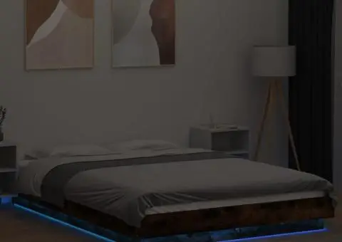 Cadru pat cu lumini LED stejar fumuriu 120x200cm lemn prelucrat - 4/5