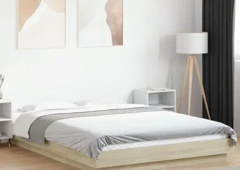 Cadru de pat cu LED stejar sonoma 140x190 cm lemn prelucrat - 1/5