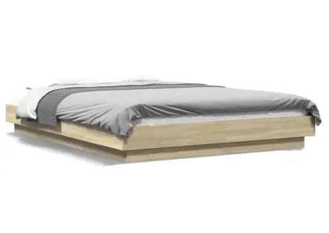 Cadru de pat cu LED stejar sonoma 140x190 cm lemn prelucrat - 2/5