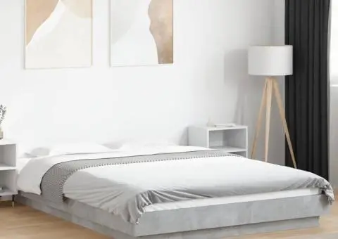 Cadru de pat, gri beton, 135x190 cm, lemn prelucrat - 1/5