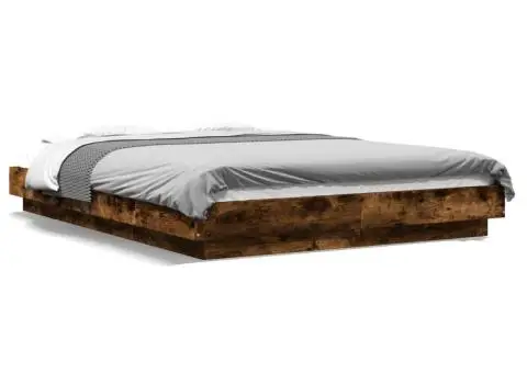 Cadru de pat cu LED stejar fumuriu 135x190 cm lemn prelucrat - 2/5