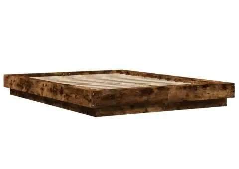 Cadru de pat cu LED stejar fumuriu 135x190 cm lemn prelucrat - 3/5