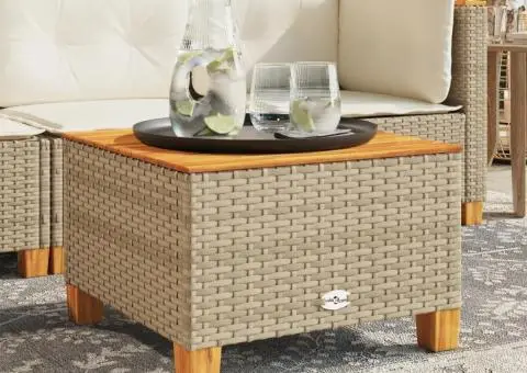 Masă de grădină, bej, 55x55x36 cm, poliratan și lemn acacia - 3/5