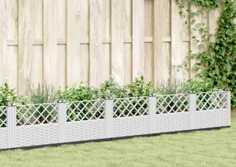 Jardinieră de grădină cu țăruși, alb, 363,5x43,5x43,5 cm, PP - 1/5